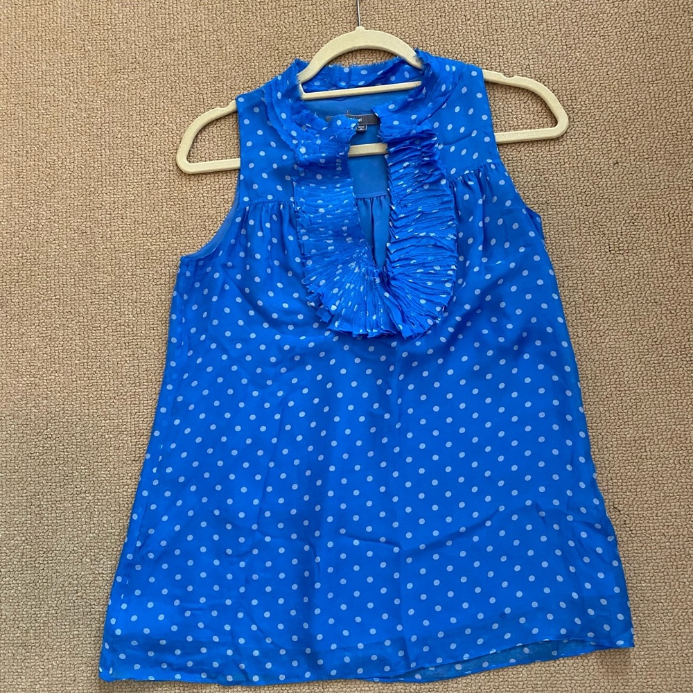 Anthropologie blue top with dots, size small